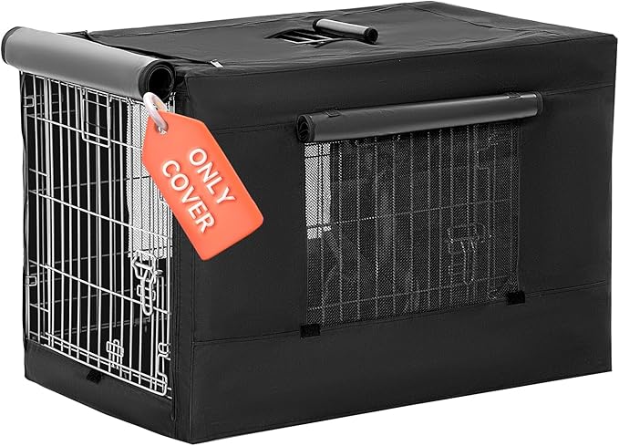 PETSFIT Crate Cover for Wire Dog Crate(30in/36inch/42inch), Single Door/Double Doors, Mesh Window, Flap On The Top and Back is Detachable, Dog Kennel Cover Black 30inch