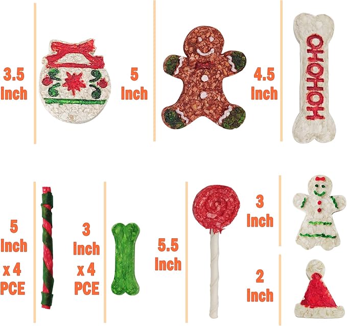 MON2SUN Christmas Dog Rawhide Treats Holiday 14Count Stocking for Small Dogs