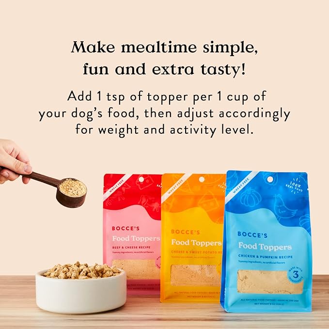 Bocce's Bakery Beef & Cheese Dog Food Toppers – All-Natural, Wheat-Free Dog Food Topper Made with Real Ingredients, Baked in The USA, 8 oz