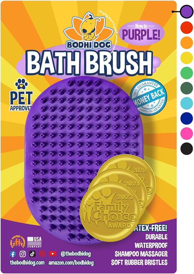 Bodhi Dog Shampoo Brush - Pet Grooming & Bath Supplies for Cats and Dog - Bath Brush for Long & Short Hair - Premium Scrubber for Shower, Bathing & Massage (One Pack, Purple)