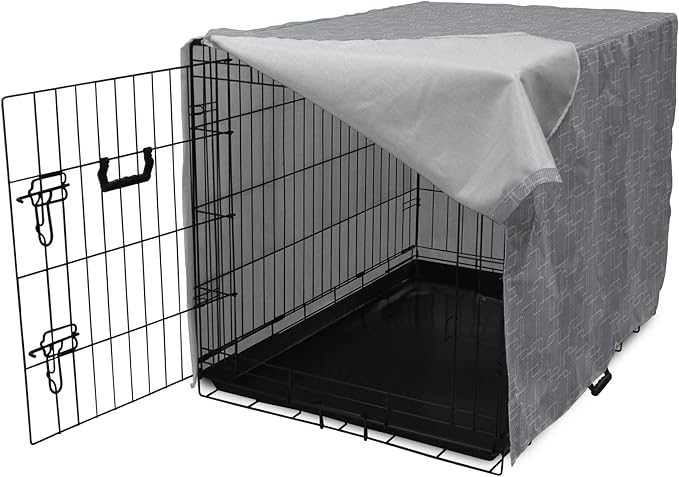 Ambesonne Geometric Dog Crate Cover, Interlinking Round Edged Squares Forming Tileable Pattern, Easy to Use Pet Kennel Cover for Small Dogs Puppies Kittens, 22 Inch, Pearl Grey