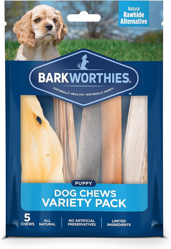 Barkworthies Healthy Dog Treats & Chews Puppy Dog Variety Pack (5 Chews) - Protein-Rich, All-Natural, Easily Digestible, Rawhide Alternative - Promotes Dental Health - Great Gift for All Dogs