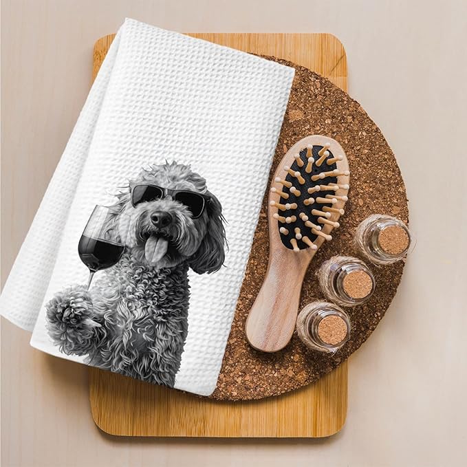 Wine Cavapoo Kitchen Towels, Cavapoo Gifts for Women Dish Towels for Kitchen Drying, Dog Lover Mom Gifts for Women Hand Towels for Bathroom, 16x24 Inch