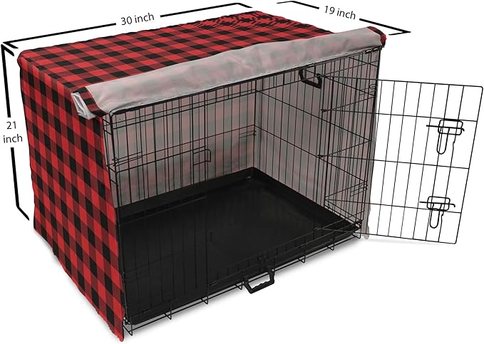 Ambesonne Plaid Dog Crate Cover, Lumberjack Fashion Buffalo Checks Pattern Retro Style Grid Composition, Easy to Use Pet Kennel Cover for Cats & Medium Dogs, 30 Inch, Orange Black