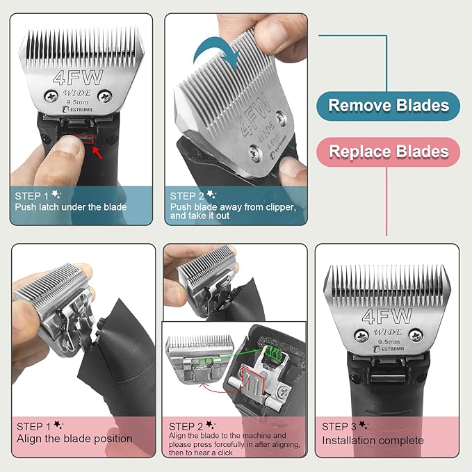 BESTBOMG Size 4FW Wide Detachable Pet Dog Grooming Blades-Cutting Length 3/8"（9.5mm）,Compatible with Andis,Oster A5,Wahl km10 Clippers