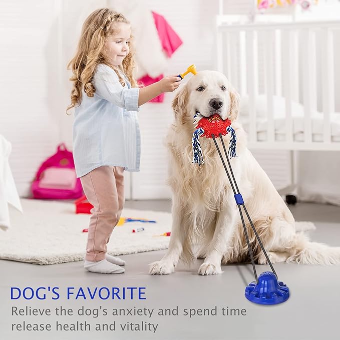 Dog Toys, Dog Chew Toys for Aggressive chewers,Dog Rope Toys with Suction Cup for Puppy Dogs,Dog Training Treats Teething Toys for Boredom Dog Puzzle Toy Treat Food Dispensing Ball Toys (Navy blue)