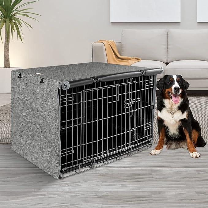 Dog Crate Cover - Kennel Covers Fit for 48 Inch Dogs Crate, Double Door Polyester for Wire Puppy Cage Indoor Outdoor Protection, Grey