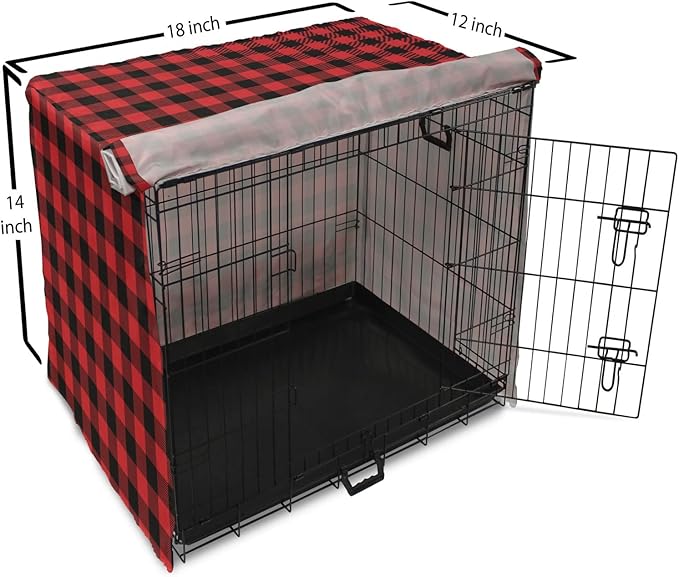 Ambesonne Plaid Dog Crate Cover, Lumberjack Fashion Buffalo Checks Pattern Retro Style Grid Composition, Easy to Use Pet Kennel Cover for Small Dogs Puppies Kittens, 18 Inch, Orange Black