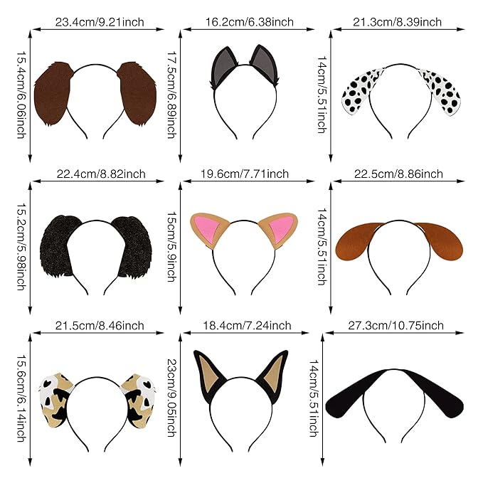9PCS Dogs Ear Headbands for Pet Birthday Party Favors for Costumes Dress-Up Party Supplies