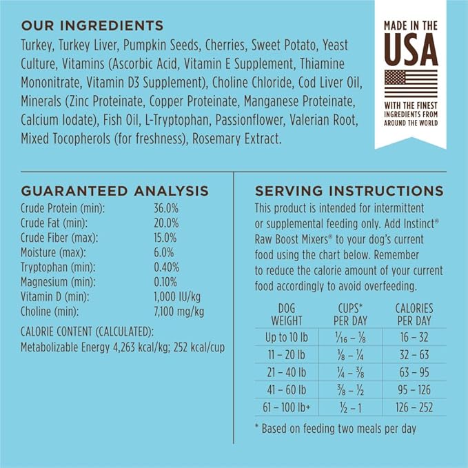 Instinct Raw Boost Mixers Freeze Dried Dog Food Toppers For Dry Food, Grain Free Dog Food Toppers with Turkey For Dogs - Tranquility, 5.5 oz