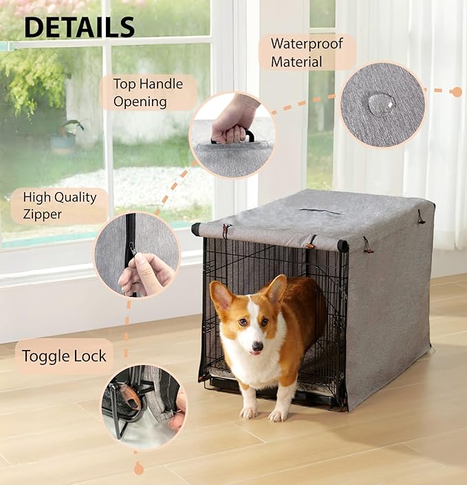Dog Crate Cover, 600D Oxford Crate Cover for Wire Dog Crate, Ventilated Pet Kennel Cover Fits for 36 Inches Dog Crate, Grey (Cover Only)