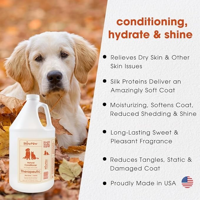 Dog Conditioner for Allergies and Itching 128 oz | Shiny Paw Shea Butter & Vanilla Conditioner for Dogs & Cats | Dog Matted Hair Detangler | Made in The USA