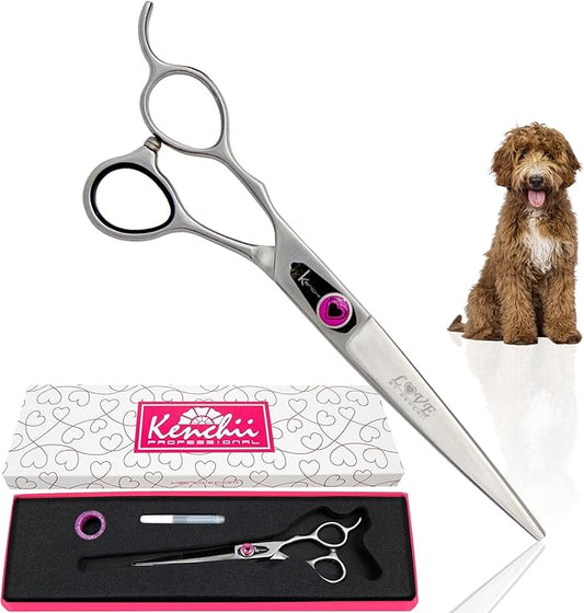 Kenchii Left Handed Dog Grooming Scissors | 7 Inch Shears | Straight Scissors for Dog Grooming | Love Collection Dog Shears | Pet Grooming Accessories | Pet Hair Trimming Scissor