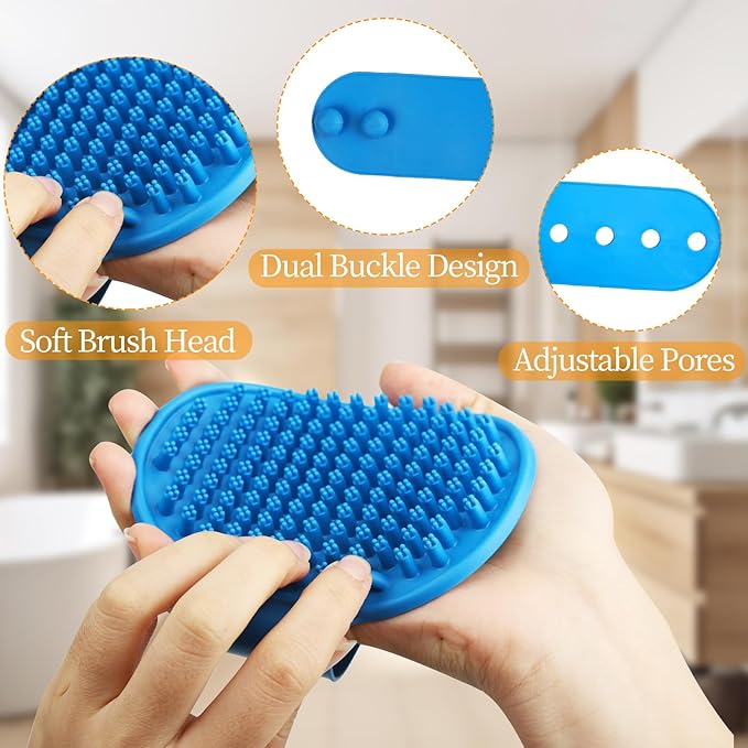 BLMHTWO 3 Pack Silicone Pet Bathing Brush with Adjustable Ring Handle for Short and Long-Haired Dogs and Cats