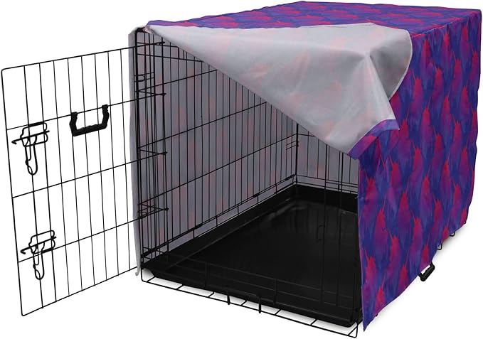 Lunarable Myth Dog Crate Cover, Pattern with Unicorn Silhouettes in Ombre, Easy to Use Pet Kennel Cover for Cats & Medium Dogs, 24 Inch, Indigo Magenta