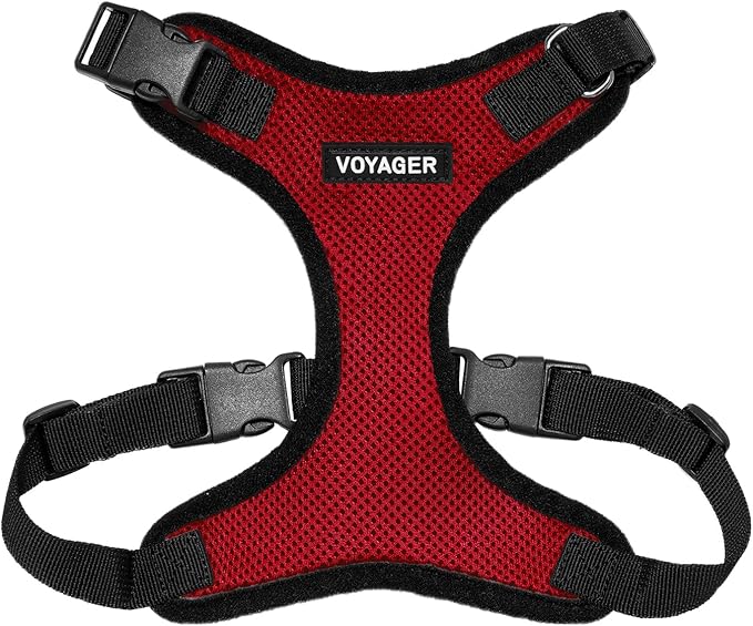 Voyager Step-in Lock Pet Harness - All Weather Mesh, Adjustable Step in Harness for Cats and Dogs by Best Pet Supplies - Red/Black Trim, S