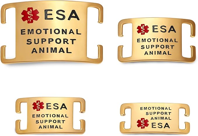 No Noise Stainless Steel K9 ESA Dog Tags, Slide on Dog Collar or Harness Quickly and Securely – PVD Gold/Small