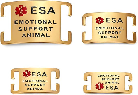 No Noise Stainless Steel K9 ESA Dog Tags, Slide on Dog Collar or Harness Quickly and Securely – PVD Gold/Small