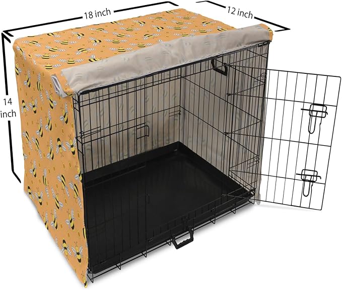 Ambesonne Honey Bee Dog Crate Cover, Cartoon Style Flies and Hexagonal Shapes Scattered, Easy to Use Pet Kennel Cover for Small Dogs Puppies Kittens, 18 Inch, Orange Mustard