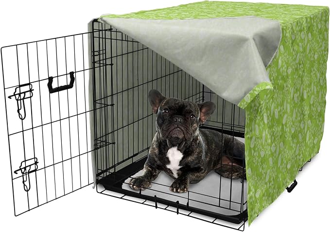 Lunarable Green Dog Crate Cover, Flourishing Spring Flowers Fresh Summer Meadow Themed Graphic Flora Print, Easy to Use Pet Kennel Cover for Cats & Medium Dogs, 24 Inch, Apple Green Pale Green