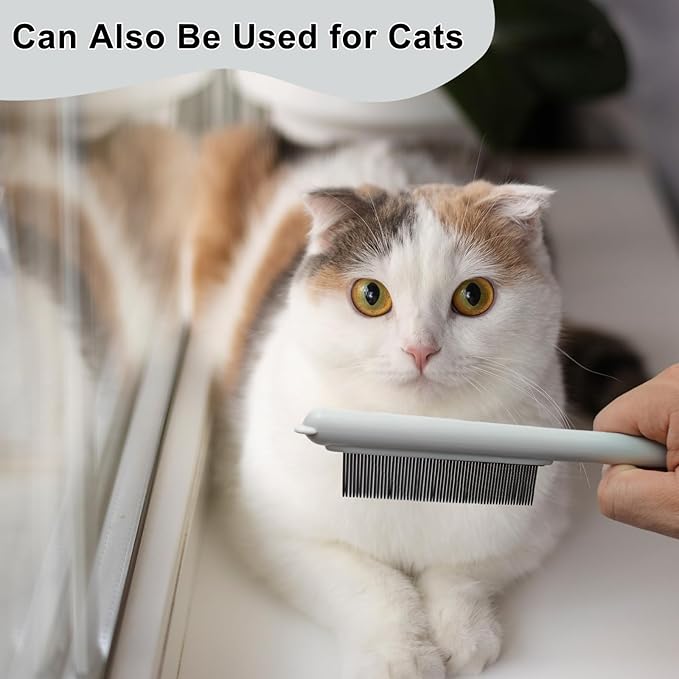 Cute Plastic Dog Comb with Stainless Steel Bristles and Furry Ears Design - Pet Grooming Tool for Removing Dirt and Tangles （Grey）