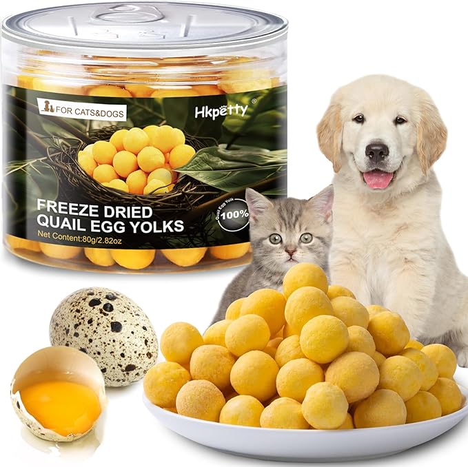 Freeze Dried Cat and Dog Treats Quail Egg Yolk, Healthy Tasty Snacks for Cats Dogs Training, Natural Freeze-Dried Limited Ingredient Quail Egg Yolk,Wholesome and Delicious Snacks for Pets