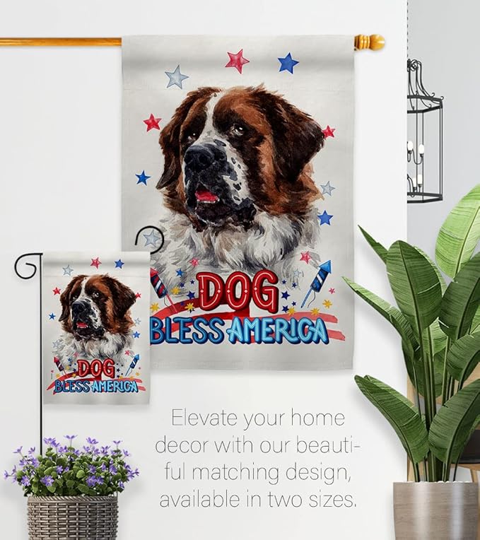 Breeze Decor Patriotic St Bernard Dog House Flag Eagle Set Puppy Spoiled Paw Canine Fur Pet Nature Farm Animal Creature Decoration Banner Small Garden Yard Gift Double-Sided, Made in USA