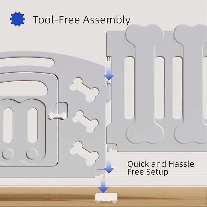 Dog Playpen, Puppy Playpen for Small Dogs, Indoor Dog Play Pen with Door & Lockable Gate, Foldable Portable Pet Fence, 91" x 61" x 24", Easy to Assemble