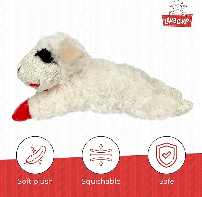 Multipet Mini Lamb Chop Officially Licensed, Plush, Squeak Pet Toy (White, 10')