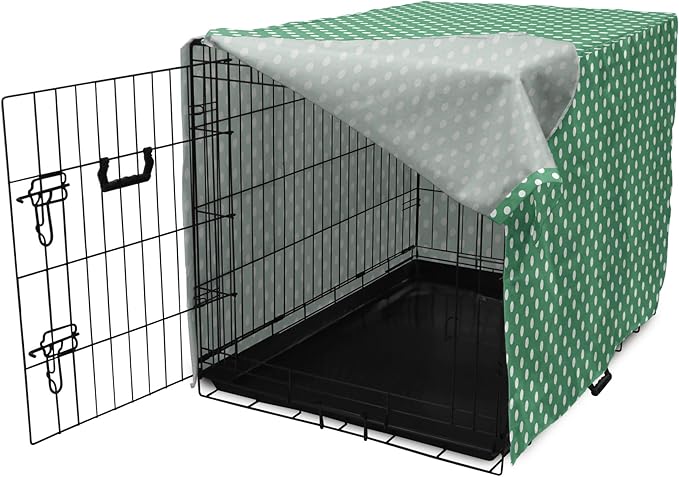 Lunarable Green Dog Crate Cover, Old Fashioned Polka Dot Pattern on Green Background Classical Traditional, Easy to Use Pet Kennel Cover for Small Dogs Puppies Kittens, 22 Inch, Forest Green White