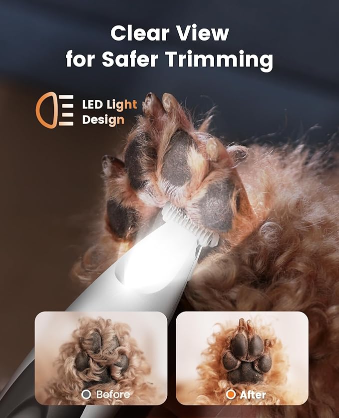 oneisall Low Noise Dog Paw Trimmer with LED Light, Paw Trimmer for Dogs 0.8inch/20mm Widen Blade, 35dB Cordless Electric Pet Paw Grooming Clippers for Paws, Ears, Face, Rump