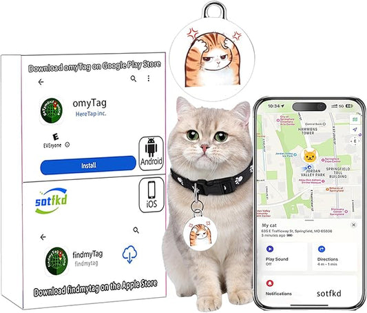 Cat Tracker-Airtag Cat Collar-GPS Tracker for Cats-Android Airtag-Pet Tracker| Android and iOS Universal | No Monthly Fee | No Charging Required | Waterproof | Works with Any Collar