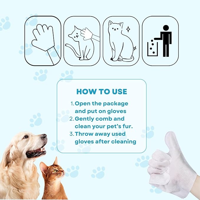 CINOKAI-Pet Cleaning Wipes - Cat Cleaning Wipes & Dog Grooming Gloves -Pet Glove Wipes for Dogs and Cats - Deodorizing Grooming Gloves (2Pack 12PCS)