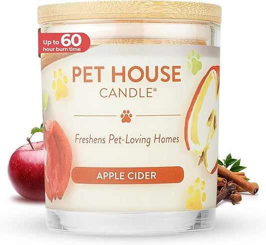 One Fur All Pet House Candle Plant-Based/Soy Candle - Clean Burning Scented Candles, Long Lasting Pet Odor Candles for Home - Apple Cider