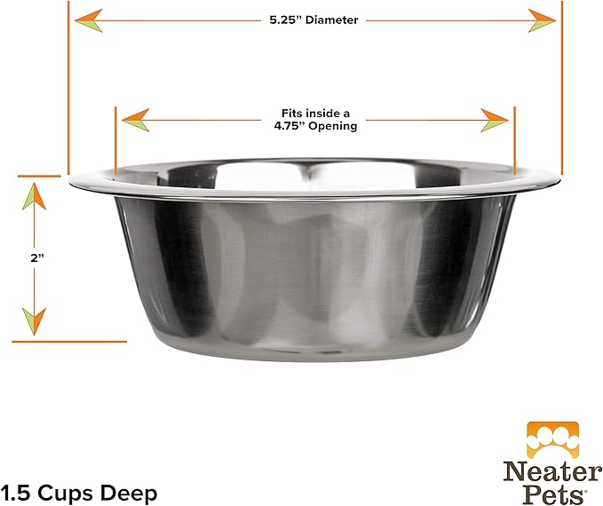 Neater Pet Brands Stainless Steel Dog and Cat Bowls (2 Pack) Neater Feeder Deluxe or Express Extra Replacement Bowl (Metal Food and Water Dish) (1.5 Cup Deep)