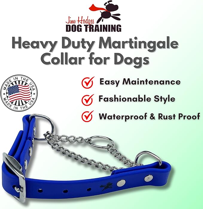 Martingale Collar for Dogs, Biothane, Stainless Steel Hardware, No Pull, Made in The USA, Professional Grade, Extra Large, Blue
