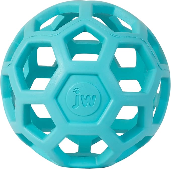 JW Pet HOL-ee Roller™, Dog Toy Puzzle Ball, Natural Rubber, Medium (4.5” Inch Diameter), Blue