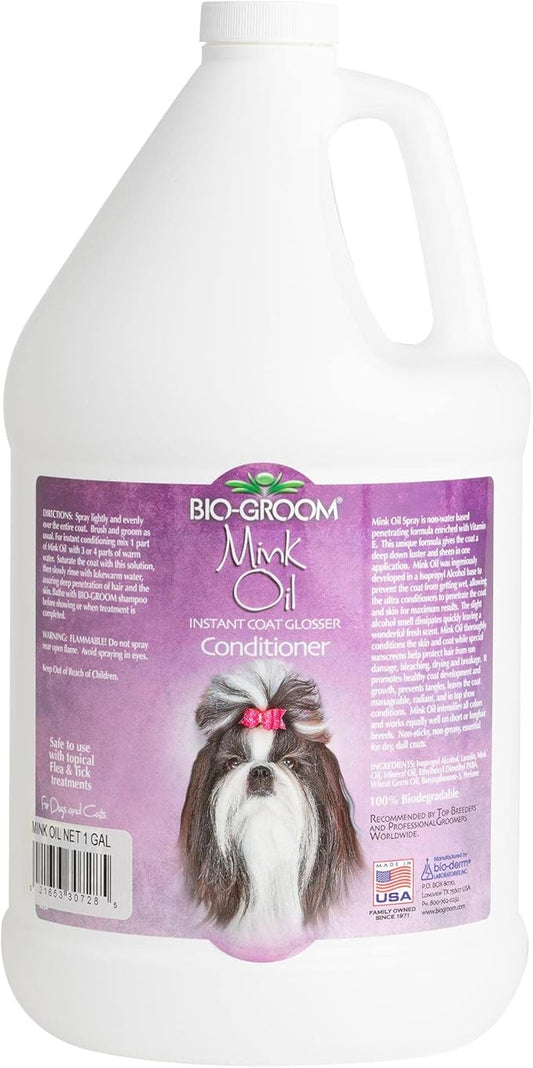 Bio-Groom Mink Oil Dog Conditioner Spray – Dog Sunscreen, Vitamin E, Non-Sticky, Dog Polish, Cat & Dog Grooming Supplies, Cruelty-Free, Made in USA, Dog Products – 1 Gallon