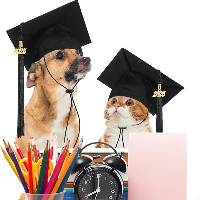 Pet Graduation Cap Small Dog Graduation Hats with 2025 Tassel Pet Graduation Costume for Dogs Cats Photo Prop Holiday Costume Accessory(Black)