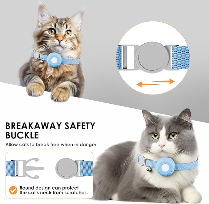 Cat Tracker, Pet Tracker for Cats, Cat GPS Tracker Collar with Safety Elastic Buckle, GPS Tracker Compatible with Apple Find My App (Only iOS), No Monthly Fee, Waterproof, Blue