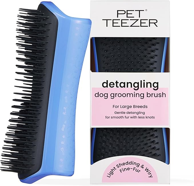 Pet Teezer by Tangle Teezer Detangling Dog Grooming Brush, Dry Brush or Dog Bath Brush for Wet or Dry Fur, Blue & Grey