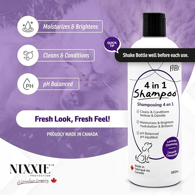 Dog Shampoo, 4-in-1 Pet Shampoo by EnviroFresh - Dog Shampoo for Allergies and Itching, Dog Shampoo for Smelly Dogs (Lavender) 12 oz.