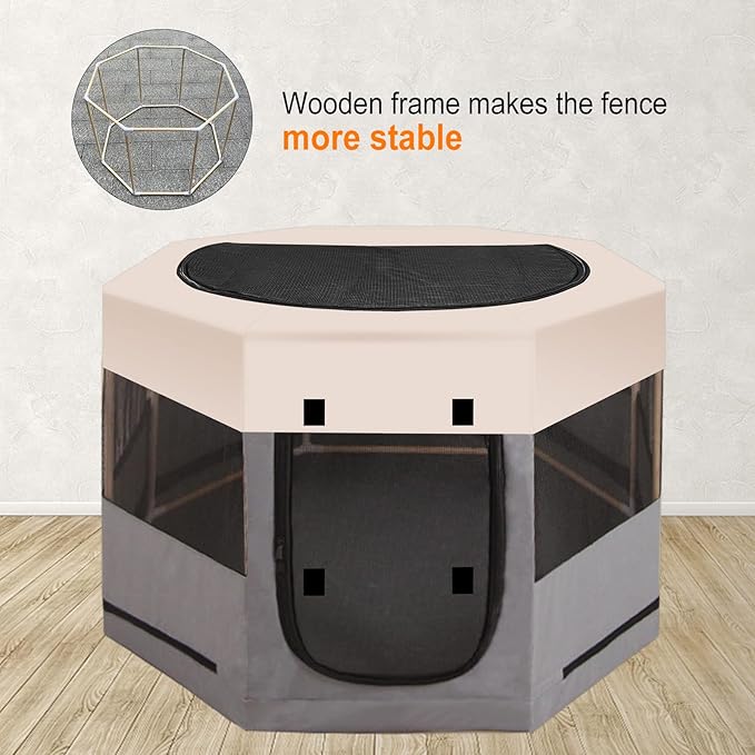 Pet Playpen with Zipper Top, Carrying Case, and Bowl - Foldable Pet Crate 35'' x 35'' x 22'' - Portable Pet Pens Ideal for Outdoor and Indoor Use