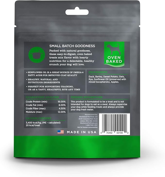 Blackwood Pet Food Pet Oven Baked Dog Treats Made in USA [Natural Dog Treats for Healthy Snacks] Perfect for Dog Training Treats, Duck with Apple, Brown (22613)