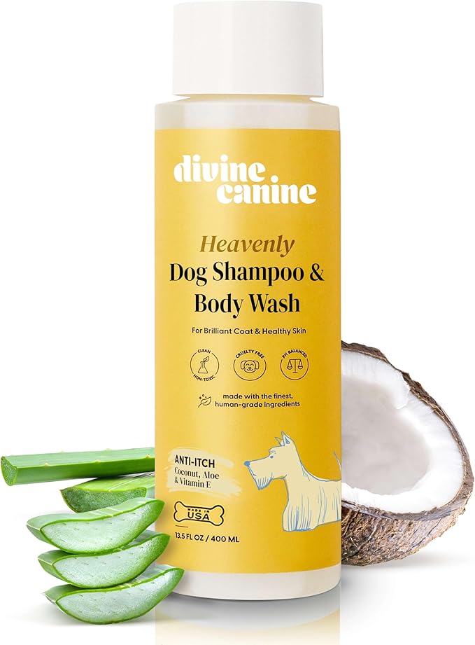 Heavenly Dog Shampoo & Body Wash - Anti-Itch - Dog Shampoos - pH Balanced Conditioning Dog Bath Blend with Collagen, Aloe, Coconut Milk, Vitamin E - Soothe Itchy Skin & Coat - 13.5oz