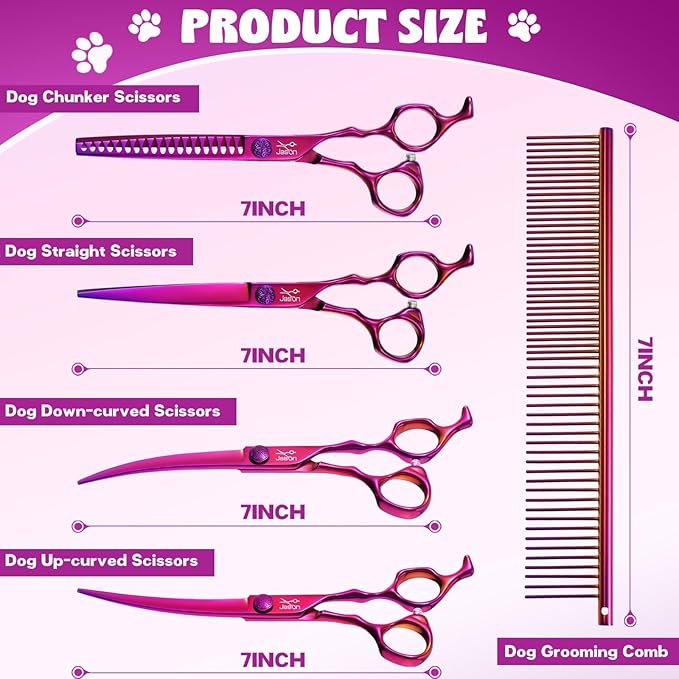 JASON 8" 26 Tooth Chunkers Shears for Dogs Ergonomic Cats Grooming Scissors & JASON Dog Grooming Scissors Set - Professional 6 in 1 Dog Shears Set