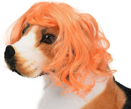 Funny Orange Long Curly Dog Wig, Cat Cosplay Wig, Pet Wigs for Halloween, Christmas, Parties, Festivals, Dog Wigs for Small Medium and Large Dogs