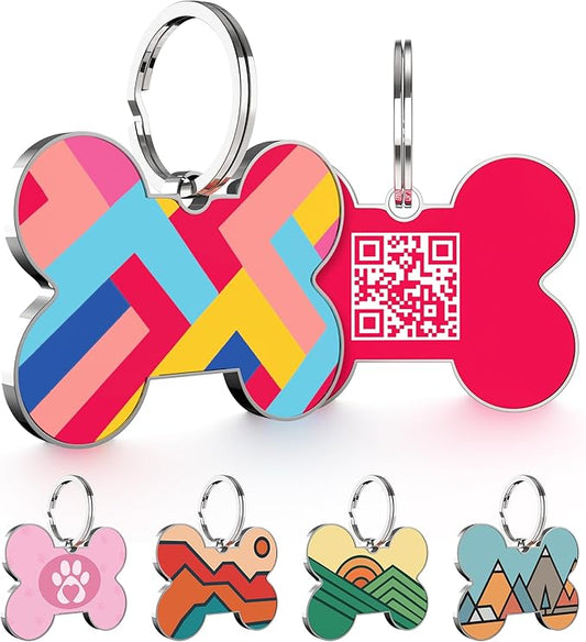 QR Code Dog Tag,Dog Tags Personalized for Pets, Custom Dog Name ID Tags Personalized Dog and Cat Tags -Free Online&Scan QR Receive Instant Location Alert Email