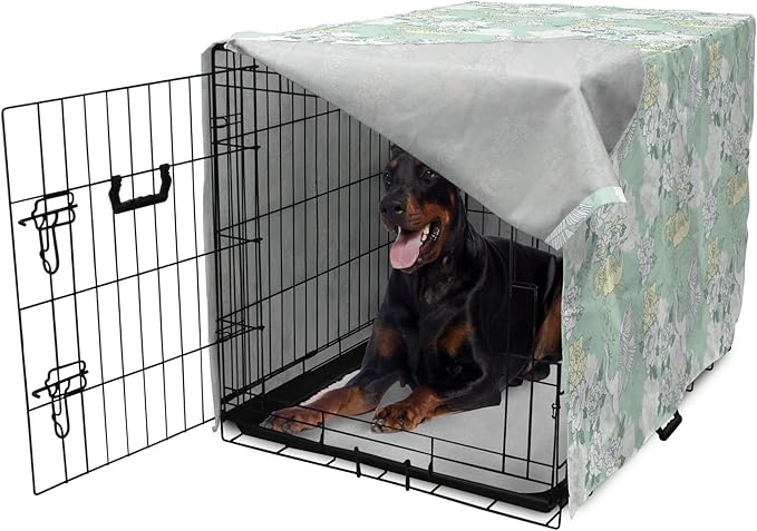 Lunarable Traditional Dog Crate Cover, Japanese Cranes Peonies Cultural Aspects Symbolic of Happy Life, Easy to Use Pet Kennel Cover for Medium Large Dogs, 42 Inch, Avocado Green Pale Green