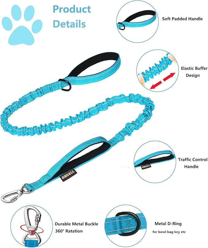 AUBELL Tactical Dog Collar and Leash Set, Adjustable Military Nylon Reflective Dog Leash and Collar with Handle and Heavy Metal Buckle for Medium Large Dogs, with Airtag Holder and 2 Patches(Blue, L)